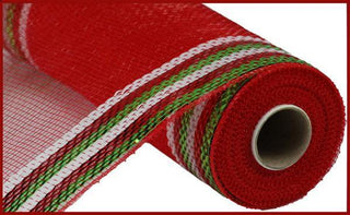 DECOMESH | 10"X10YD BORDER STRIPE METALLIC MESH | RED/WHITE/GREEN | RE850493