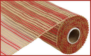 DECOMESH | 10.5"X10YD | HORIZONTAL WIDE STRIPE | NATURAL/RED | MESH | RE8902K1