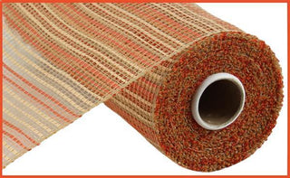 DECOMESH | 10.5"X10YD | HORIZONTAL WIDE STRIPE  | NATURAL/DARK ORANGE | MESH | RE8902TM