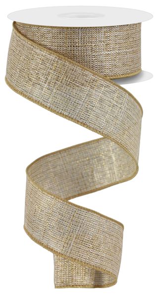 RIBBON | 1.5" X 10YD | METALLIC ROYAL BURLAP | CREAM/GOLD | RG010123R