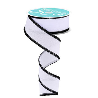 RIBBON | 1.5"X10YD | ROYAL BURLAP/STRIPE | WHITE WITH BLACK STITCH EDGE | RG01108L6