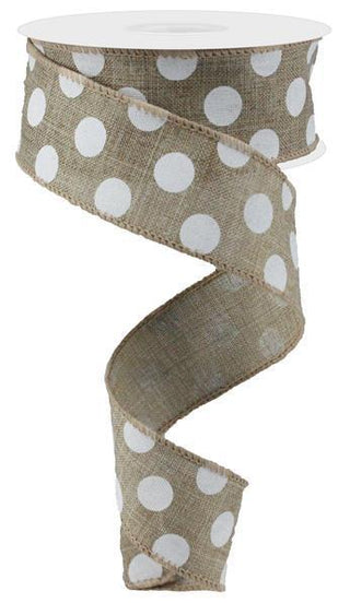 RIBBON | 1.5"X10YD | MEDIUM POLKA DOTS | BEIGE/WHITE | RG0120601