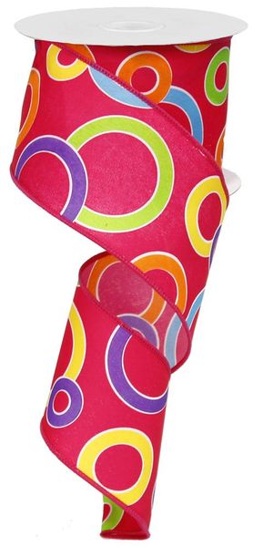 RIBBON | 2.5" X 10 YD | CIRCLES | FUCHSIA/MULTI | SUMMER | RG0130007