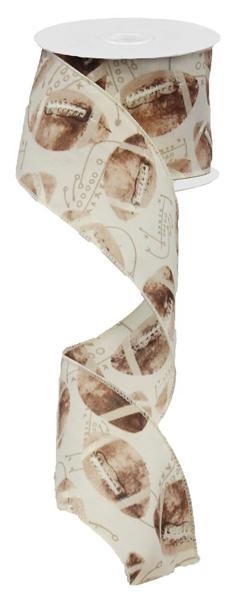 RIBBON | 2.5"X10YD | ANTIQUE FOOTBALL | IVORY/BROWN | RG01436