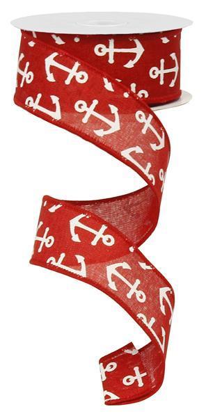 RIBBON | 1.5"X10YD | BASIC ANCHOR | RED/WHITE | NAUTICAL | RG0148824