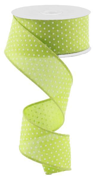 RIBBON | 1.5"X10YD | RAISED SWISS DOTS | ON ROYAL | LIME GREEN/WHITE | RG0165133