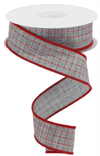 RIBBON | 1.5" X 10 YD | RAISED STITCHED SQUARES | ROYAL | LT GREY/RED | RG0167710