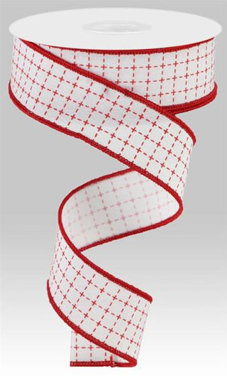 RIBBON | 1.5" X 10 YD | RAISED STITCHED SQUARES | ROYAL | WHITE/RED | RG0167727