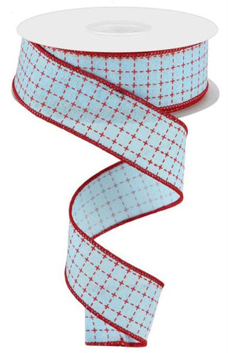 RIBBON | 1.5" X 10 YD | RAISED STITCHED SQUARES | ROYAL | PALE BLUE/RED | RG01677F1