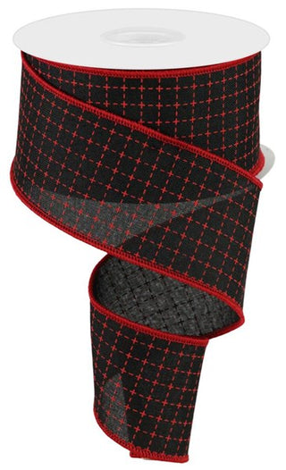 RIBBON | 2.5" X 10 YD | RAISED STITCHED SQUARES | ROYAL | BLACK/RED | RG01678WJ