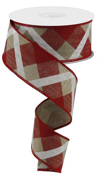 RIBBON | 1.5"X10YD | PRINTED PLAID | ON ROYAL | BEIGE / RED / WHITE | RG0168224
