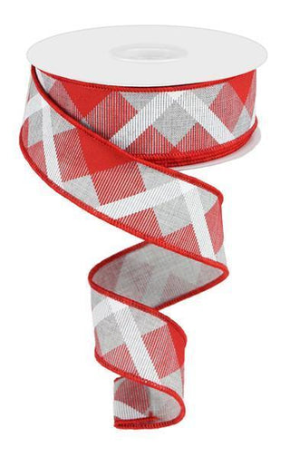 RUBAN | 1.5"X10YD | PLAID IMPRIMÉ | SUR ROYAL | GRIS / ROUGE / BLANC