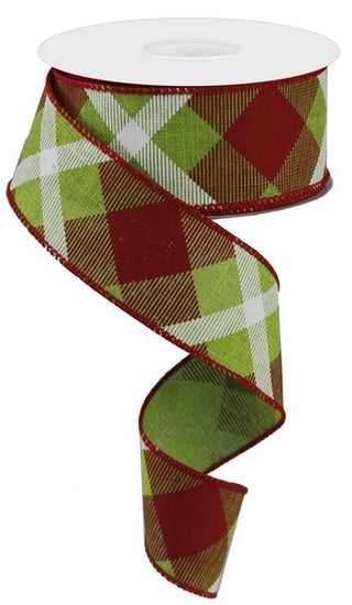 RIBBON | 1.5"X10YD PRINTED PLAID ON ROYAL | FRESH GREEN/RED/WHITE | RG01682XX
