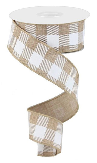 RIBBON | 1.5" X 10YD | STRIPED CHECK | ROYAL | TAN & WHITE | RG01799JW