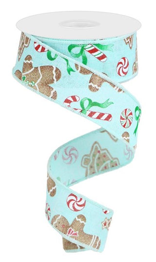 RIBBON | 1.5"X10YD | GINGERBREAD W/CANDY ON ROYAL | ICE BLUE/RED/EMERALD/WHITERG01851JC