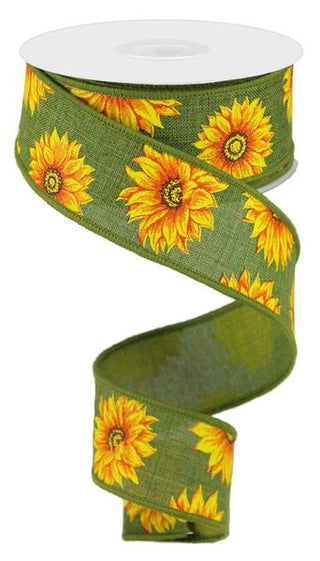 RIBBON | 1.5" X 10YD | SUNFLOWERS | ROYAL BURLAP | GRN/YLLW/RUST/BRN | RG0187244