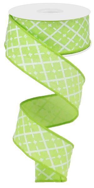 RIBBON | 1.5"X10YD GLITTERED ARGYLE ON ROYAL | BRIGHT GREEN/WHITE/SILVER | RG0190109