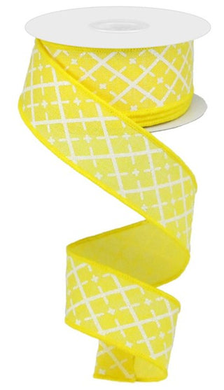 RIBBON | 1.5"X10YD GLITTERED ARGYLE ON ROYAL | YELLOW/WHITE/SILVER | RG0190129