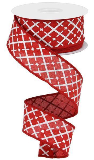 RIBBON | 1.5"X10YD | GLITTERED ARGYLE | ON ROYAL | RED/WHITE/SILVER | RG0190424