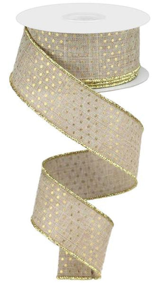 RIBBON | 1.5"X10YD SWISS DOTS | ROYAL | BEIGE/GOLD| RG0190701