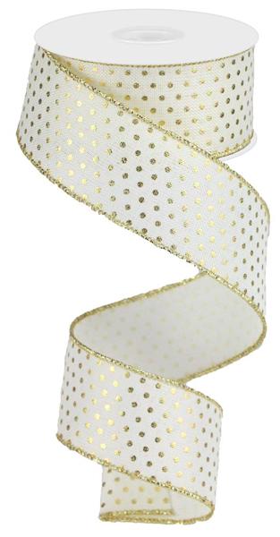 RIBBON | 1.5"X10YD SWISS DOTS | ROYAL | CREAM/GOLD| RG0190737