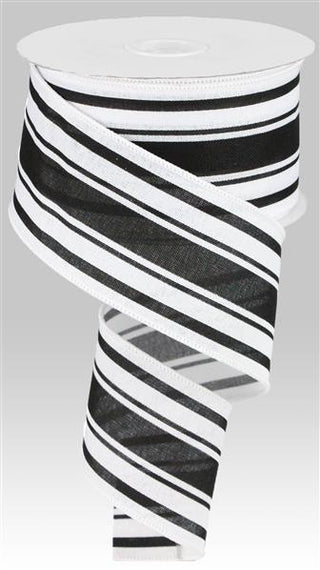 RIBBON | 2.5"X10YD | FARMHOUSE STRIPE | ON ROYAL | WHITE/BLACK | RG0191327