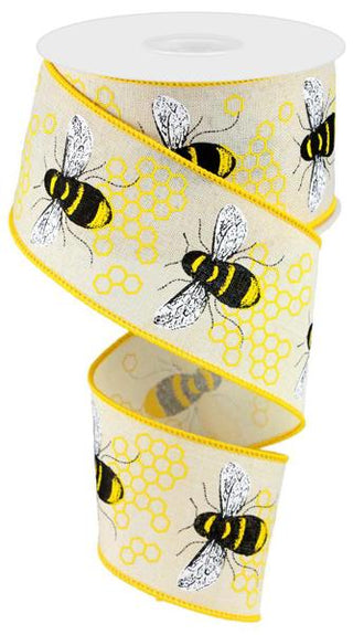 RIBBON | 2.5"X10YD | CLASSIC HONEY BEES |CREAM/YELLOW/BLACK | SUMMER | SPRING | RG01952C2