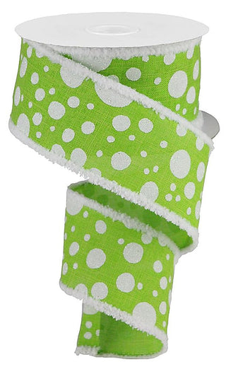 RIBBON | 2.5" X 10YD | IRREGULAR POLKA DOT/DRIFT | LIME/WHITE/SILVER | RG08312E9
