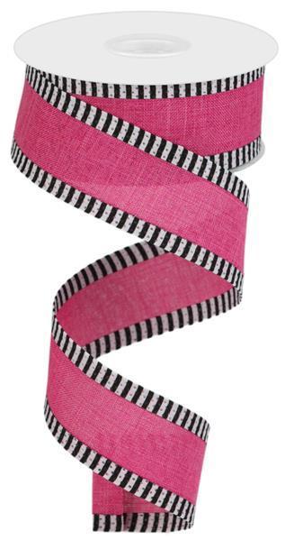 RUBAN | 1,5"X10YD | JUTE ROYALE | RAYURE FINE | FUCHSIA/NOIR/BLANC