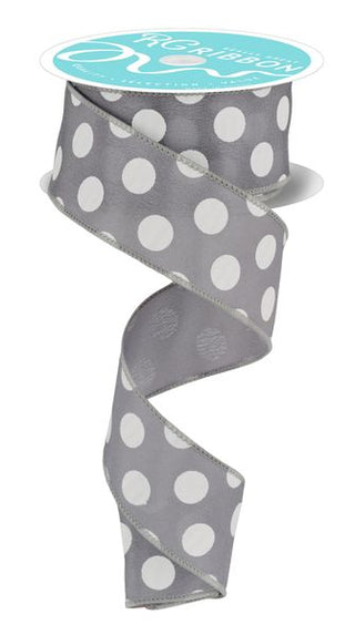 RIBBON | 1.5"X10YD | LARGE POLKA DOT | GREY/WHITE | RG158610
