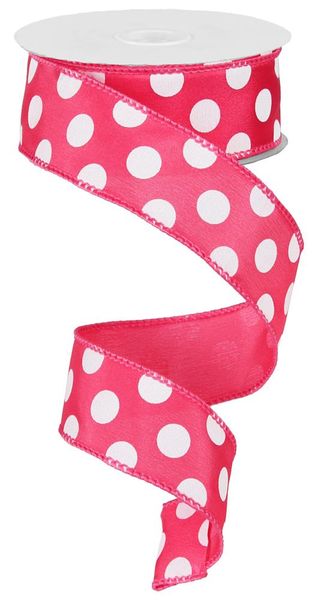 RIBBON | 1.5"X10YD | LARGE POLKA DOT | HOT PINK/WHITE | RG158611