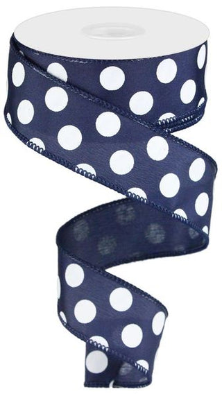 RIBBON | 1.5"X10YD | LARGE POLKA DOT | NAVY BLUE/WHITE | RG158619