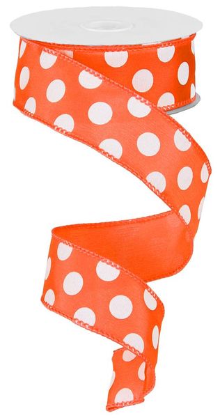 RIBBON | 1.5"X10YD | LARGE POLKA DOT | ORANGE/WHITE | RG158620