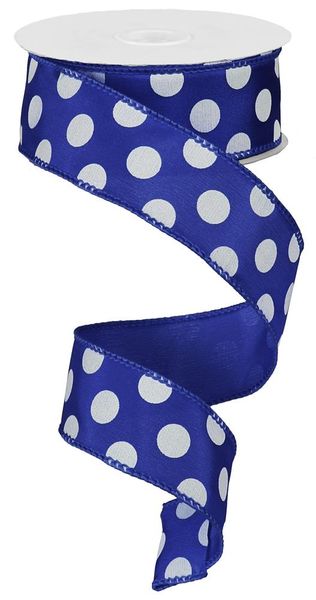 RIBBON | 1.5"X10YD | LARGE POLKA DOT | ROYAL BLUE/WHITE | RG158625