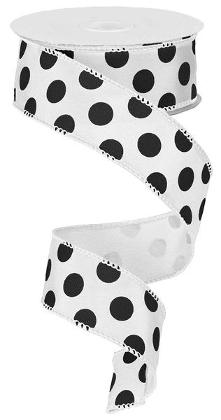 RIBBON | 1.5"X10YD | LARGE POLKA DOT | WHITE/BLACK | RG158627