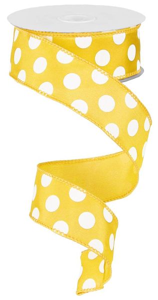 RIBBON | 1.5"X10YD | LARGE POLKA DOT | YELLOW/WHITE | RG158629