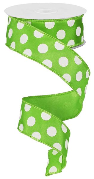 RIBBON | 1.5"X10YD | LARGE POLKA DOT | LIME/WHITE | RG158633