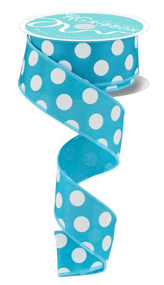 RIBBON | 1.5"X10YD | LARGE POLKA DOT | TEAL/WHITE | RG158671