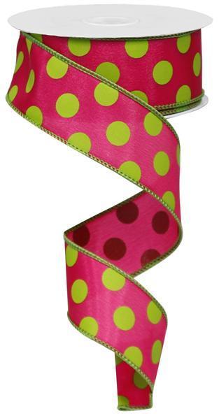 RUBAN | 1,5"X10YD | GRANDS POIS | ROSE CHAUD/LIME