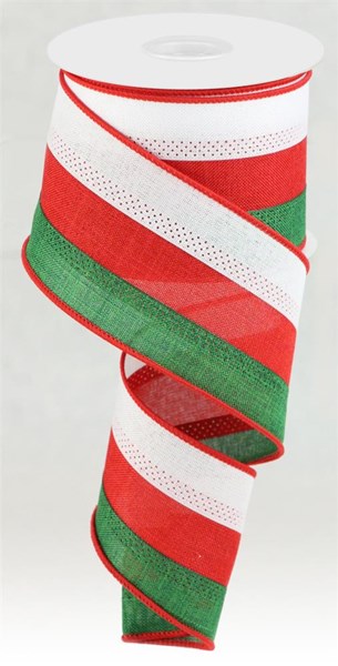 RIBBON | 2.5"X10YD | 3 COLOR | 3-IN-1 | ROYAL BURLAP | EMERALD/RED/WHITE | RG16048R