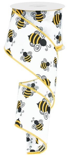 RIBBON | 2.5"X10YD BUMBLEBEE ON FAUX ROYAL | WHITE/YELLOW/BLACK | RG1633