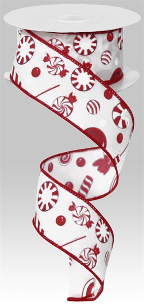 RIBBON | 1.5"X10YD | PEPPERMINT CANDY | WHITE/RED/IRID. WHITE | RG1863W7