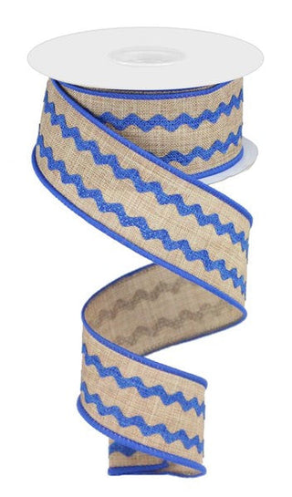 RIBBON | 1.5"X10YD | RICRAC | LIGHT BEIGE/ROYAL BLUE | RG200825