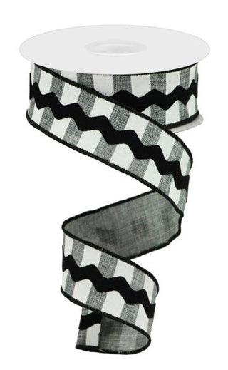 RIBBON | 1.5"X10YD | HORIZONTAL STRIPE | RICRAC | GREY/WHITE/BLACK | RG206510