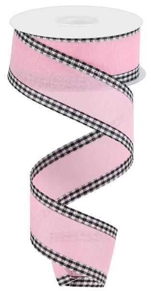 RIBBON | 1.5"X10YD | ROYAL BURLAP GINGHAM EDGE | LT PINK/BLACK/WHITE | RGA109815