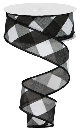 RIBBON | 1.5"X10YD | BOLD CHECK | FAUX ROYAL | WHITE/BLACK/GREY | RGA112827