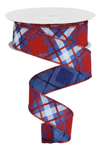 RIBBON | 1.5" X 10YD | ON ROYAL | ROYAL BLUE/RED/WHITE | GLITTER PLAID| RGA120125