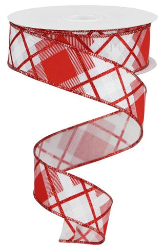 RIBBON | 1.5" X 10YD | ON ROYAL | WHITE/RED | GLITTER PLAID| RGA1201F3