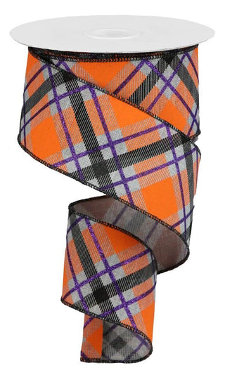 RIBBON | 2.5" X 10YD | GLITTER PLAID | ON ROYAL | BLACK, PURPLE & ORANGE | RGA120210(Copy)