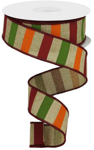 RIBBON | 1.5" X 10YD | HORIZONTAL STRIPE | ON ROYAL | BEIGE/MOSS/BURGUNDY/ORANGE | RGA123601